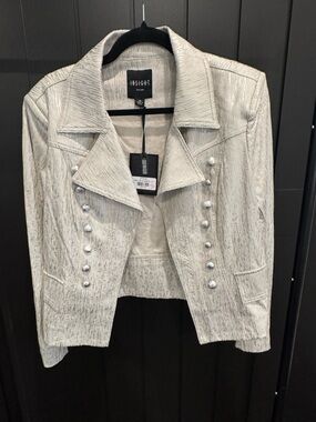 Insight Metallic Cream-White Cropped Double-Breasted Jacket